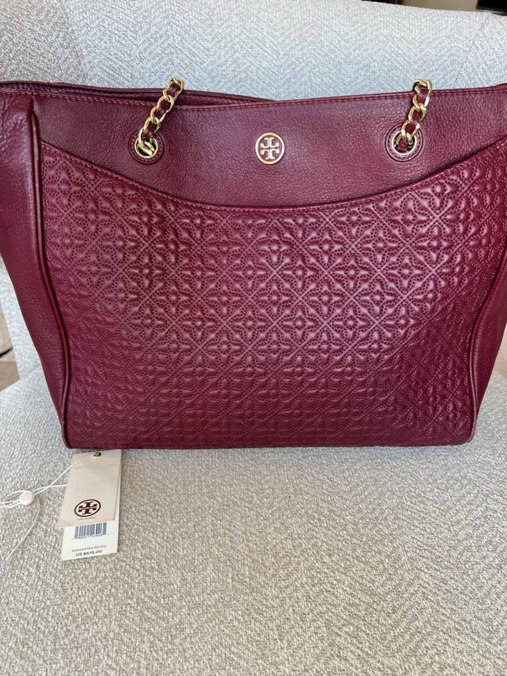 Tory Burch Quilted Leather Tote - Red Agate  with Gold Hardware